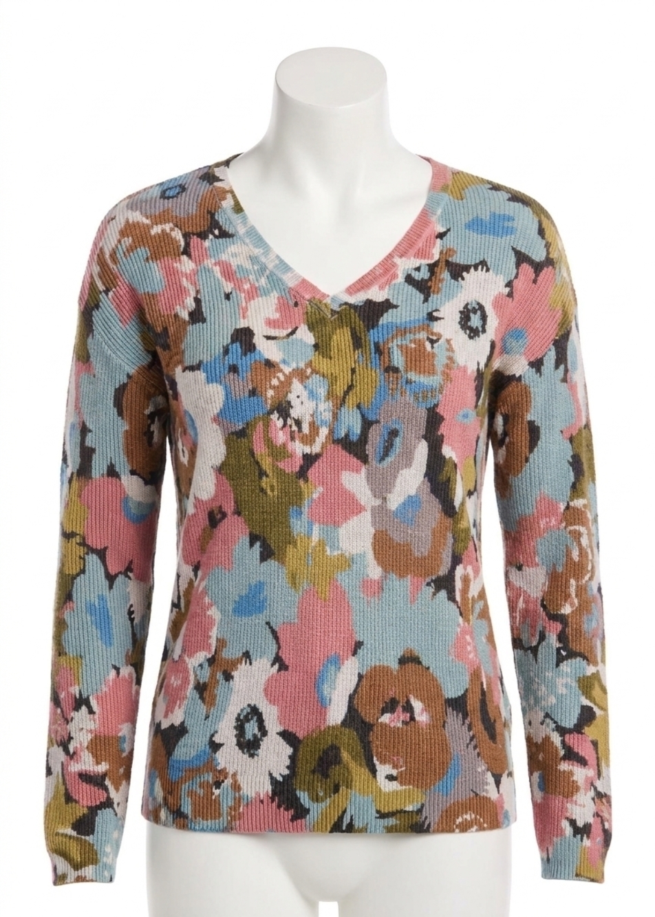NEW FDJ paulla printed v-neck sweater in fall forest